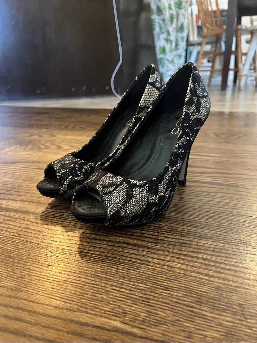 Aldo Black Lace Peep-Toe Pumps